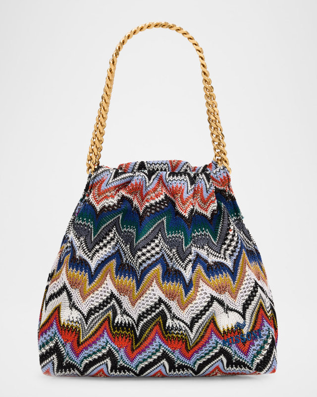 Drawstring Zigzag Knit Pouch Bag